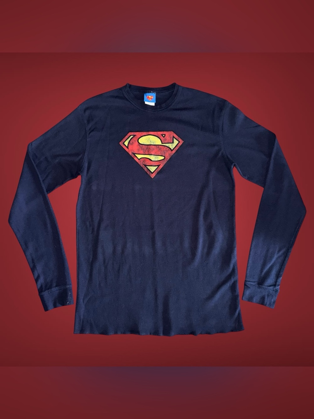 Y2K 2006 Mens Superman DC Comics Long Sleeve Waffle Knit Thermal Shirt 2XL